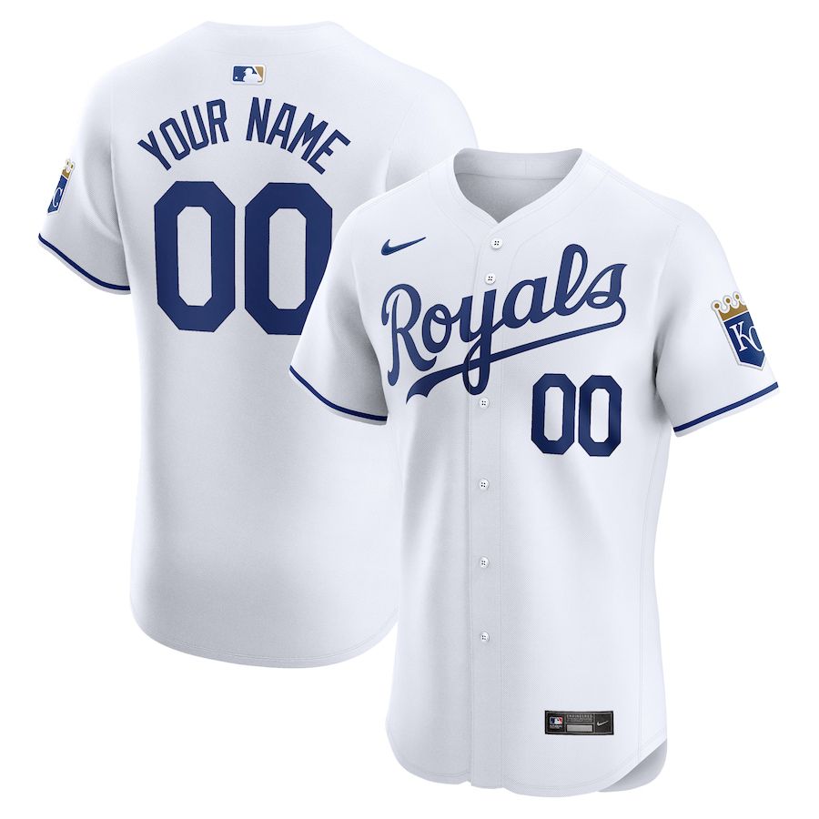Men Kansas City Royals Nike White Home Elite Custom MLB Jersey-0